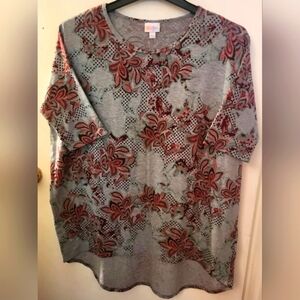 LuLaRoe Solid Gray, Purple Floral Design Tunic Shirt High Low Half Sleeve Top LG